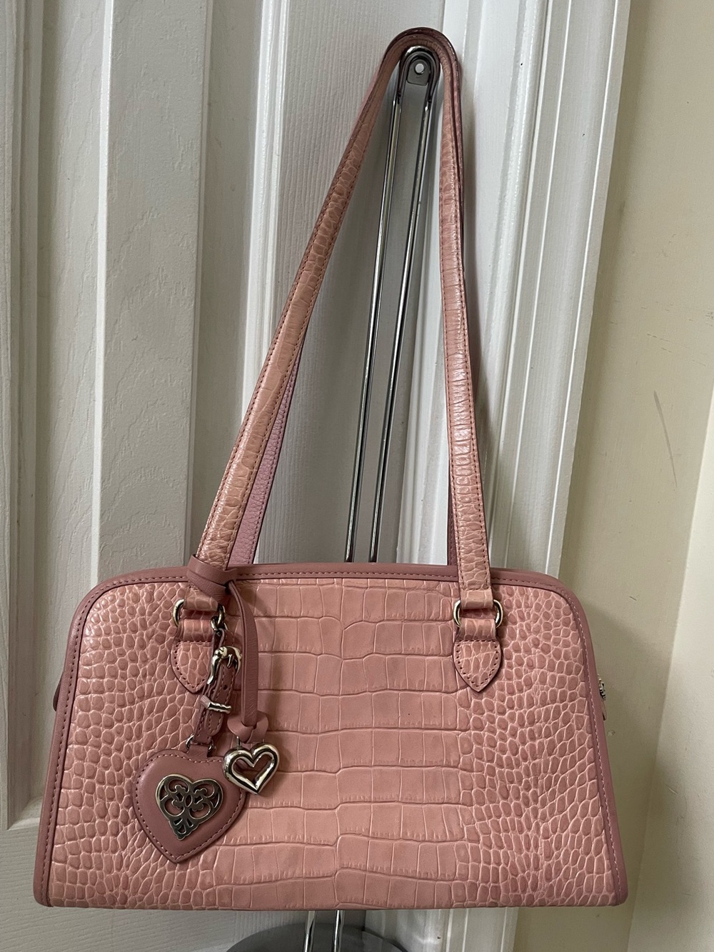Brighton Pink Croc-Embossed Satchel with Heart Charms - Picture 10 of 11